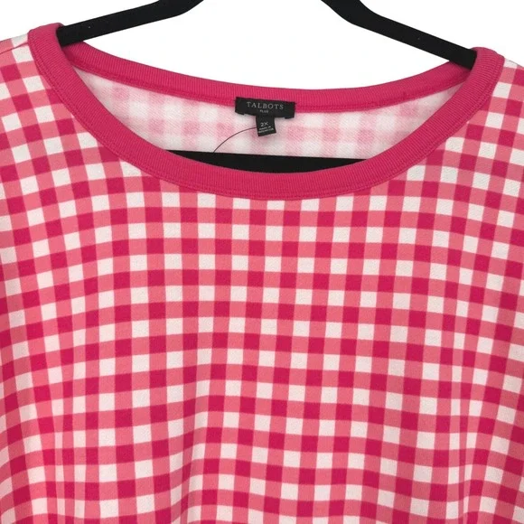 Talbots‎ Women's Gingham Check Crew Neck Sweatshirt Pink White Size 2X Casual - Picture 5 of 11